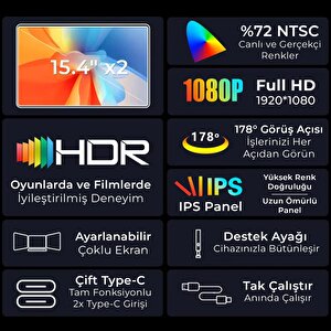 Npo Npm20 15.4" Fhd 1080p Ips Type-c Taşınabilir Dizüstü 2'li Monitör Çoklayıcı Notebook Monitör