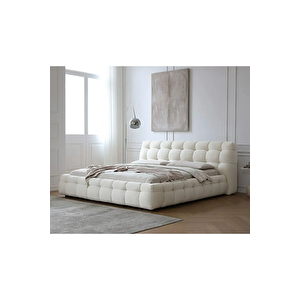 Bolivya Karyola - Ekru Karyola - 160x200 Cm Bazalı Karyola