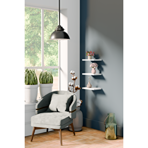 20 Cm 3lü Mat Beyaz Mdf Uçan Mini Duvar Rafı Gizli Bağlantı Çiçeklik