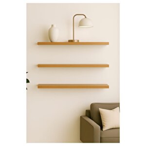 50 Cm 3lü Safir Meşe Mdf Uçan Duvar Rafı Gizli Bağlantı Kitaplık