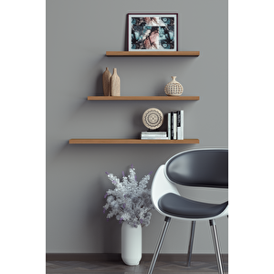 40 Cm 50 Cm 60 Cm 3lü Safir Meşe Mdf Uçan Duvar Rafı Gizli Bağlantı Kitaplık