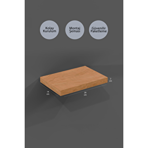 20 Cm Ikili Safir Meşe Mdf Uçan Duvar Rafı Gizli Bağlantı Çiçeklik