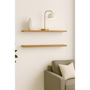 50 Cm 2li Safir Meşe Mdf Uçan Duvar Rafı Gizli Bağlantı Kitaplık