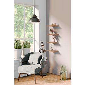 20 Cm 4lü Safir Meşe Mdf Uçan Mini Duvar Rafı Gizli Bağlantı Çiçeklik