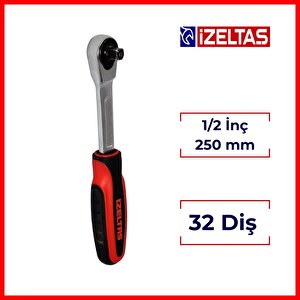 İzeltaş | Cırcır Kolu, 1/2 İnç 250 Mm, 32 Diş, Dayanıklı Ve Hassas Kontrol