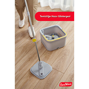 Temiz Ile Kirli Suyu Ayıran Kare Mop +2 Yedek Bez Hediyeli Otomatik Hijyen Temizlik Seti