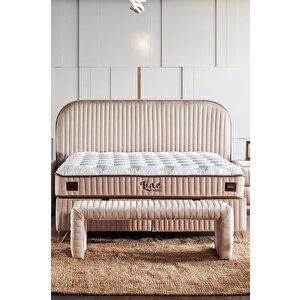 Line Visco Yatak 140x190 Cm Çift Kişilik 28 Cm Visco Süngerli Yaylı Lüks Yatak Orta Sert Krem Kumaş Krem