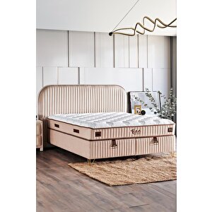 Line Visco Yatak 200x200 Cm Çift Kişilik 28 Cm Visco Süngerli Yaylı Lüks Yatak Orta Sert Krem Kumaş Krem