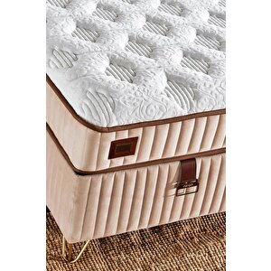 Line Visco Yatak 200x200 Cm Çift Kişilik 28 Cm Visco Süngerli Yaylı Lüks Yatak Orta Sert Krem Kumaş