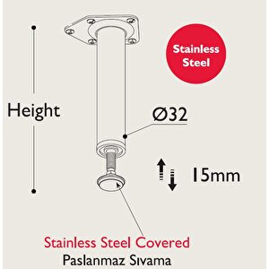 Paslanmaz Metal Mobilya Ayağı 15 Cm