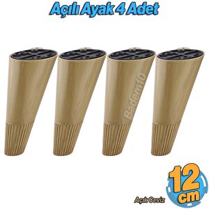 Açılı Konik 12 Cm Açık Ceviz 4 Adet Ayak Mobilya Yükseltici Baza Ayağı Koltuk Kanepe Puf Ayakları