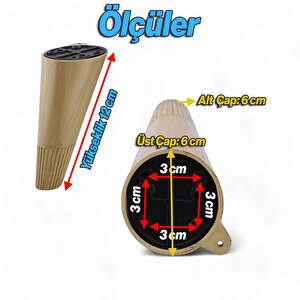 Açılı Konik 12 Cm Açık Ceviz 4 Adet Ayak Mobilya Yükseltici Baza Ayağı Koltuk Kanepe Puf Ayakları