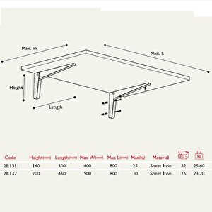 Katlanır Duvar Masa Ayağı 45cm (1 Çift) Siyah Siyah