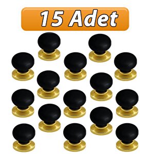 15 Adet Petunya Kulp Siyah Polimer Düğme Kulp Altın Tablalı Mobilya Mutfak Dolabı Çekmece Kulbu Kulpları