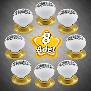 15 Adet Hanımeli Kulp Beyaz Polimer Düğme Kulp Altın Tablalı Mobilya Mutfak Dolabı Çekmece Kulbu Kulpları