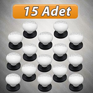 15 Adet Hanımeli Kulp Beyaz  Polimer Düğme Kulp Siyah Tablalı Mobilya Mutfak Dolabı Çekmece Kulbu Kulpları
