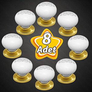 8 Adet Hanımeli Kulp Beyaz Polimer Düğme Kulp Altın Tablalı Mobilya Mutfak Dolabı Çekmece Kulbu Kulpları