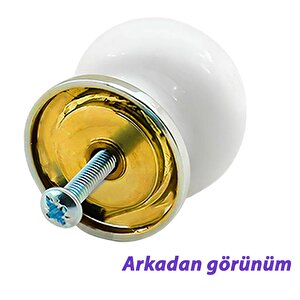 8 Adet Hanımeli Kulp Beyaz Polimer Düğme Kulp Altın Tablalı Mobilya Mutfak Dolabı Çekmece Kulbu Kulpları