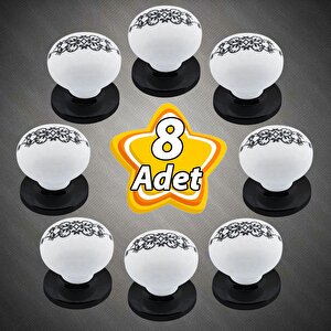 8 Adet Hanımeli Kulp Beyaz Polimer Düğme Kulp Syah Tablalı Mobilya Mutfak Dolabı Çekmece Kulbu Kulpları