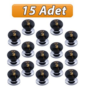15 Adet Asya Kulp Siyah Polimer Düğme Kulp Krom Tabla Mobilya Mutfak Dolabı Çekmece Kulbu Kulpları