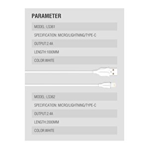 Şarj Ve Veri Aktarım Hızlı Şarj Kablosu 1 Metre Ls361 Lightning