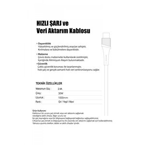 Ldnıo Hızlı Şarj Ve Veri Aktarım Kablosu 1 Metre Micro Ls631