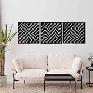Ahşap Duvar Tablosu, 3 Parça Ahşap Modern Duvar Dekoru, Soyut Desen Duvar Paneli, Siyah 58,5x58,5 cm