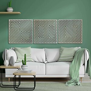 Ahşap Duvar Tablosu, 3 Parça Ahşap Modern Duvar Dekoru, Soyut Desen Duvar Paneli, Akçaağaç 71x71 cm