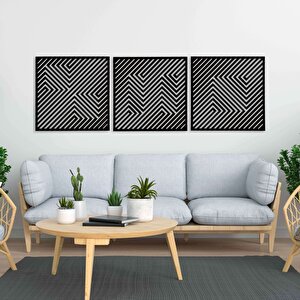 Ahşap Duvar Tablosu, 3 Parça Ahşap Modern Duvar Dekoru, Soyut Desen Duvar Paneli, Siyah 71x71 cm