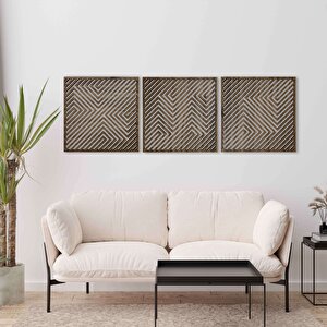 Ahşap Duvar Tablosu, 3 Parça Ahşap Modern Duvar Dekoru, Soyut Desen Duvar Paneli, Akasya 71x71 cm