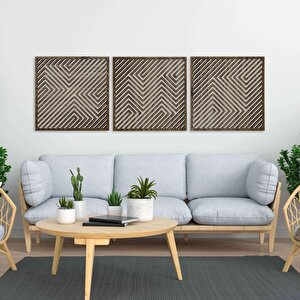 Ahşap Duvar Tablosu, 3 Parça Ahşap Modern Duvar Dekoru, Soyut Desen Duvar Paneli, Akasya 71x71 cm