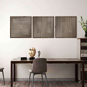 Ahşap Duvar Tablosu, 3 Parça Ahşap Modern Duvar Dekoru, Soyut Desen Duvar Paneli, Akasya 71x71 cm