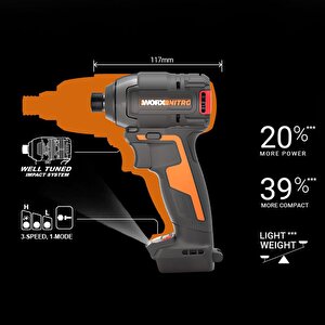 Wx265 20volt 2.0ah Li-ion Çift Akülü 200nm Kömürsüz Profesyonel Şarjlı Darbeli Tornavida