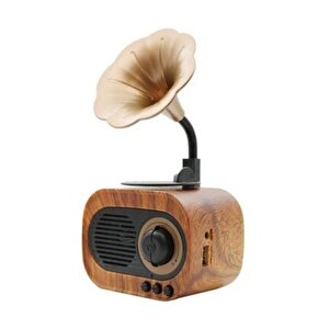Kablosuz Gramafon Nostalji Görünmlü Mini Bluetooth Speaker Ahşap Ahşap