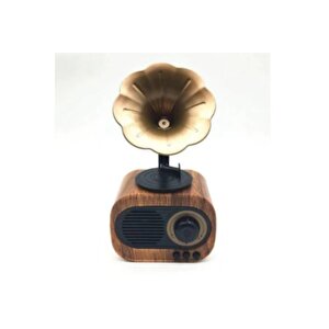 Kablosuz Gramafon Nostalji Görünmlü Mini Bluetooth Speaker Ahşap Ahşap