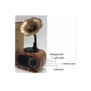 Kablosuz Gramafon Nostalji Görünmlü Mini Bluetooth Speaker Ahşap Ahşap