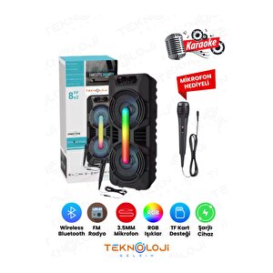 Gts-1702 Taşınabilir  Bluetooth Mikrofonlu Rgb Işıklı 8x2 Inç Hoparlör Fm Radyo Usb Tf Kart