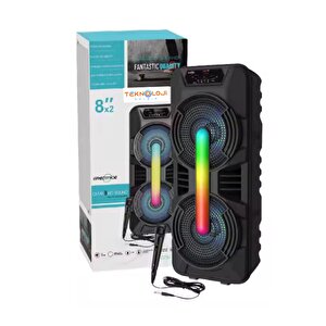 Gts-1702 Taşınabilir  Bluetooth Mikrofonlu Rgb Işıklı 8x2 Inç Hoparlör Fm Radyo Usb Tf Kart