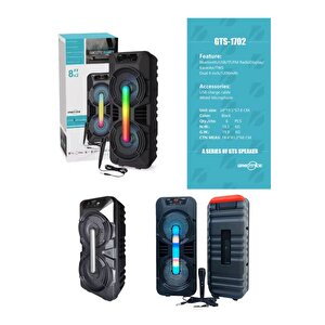 Gts-1702 Taşınabilir  Bluetooth Mikrofonlu Rgb Işıklı 8x2 Inç Hoparlör Fm Radyo Usb Tf Kart