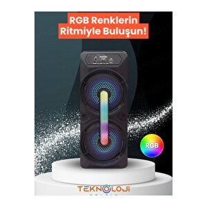 Gts-1702 Taşınabilir  Bluetooth Mikrofonlu Rgb Işıklı 8x2 Inç Hoparlör Fm Radyo Usb Tf Kart