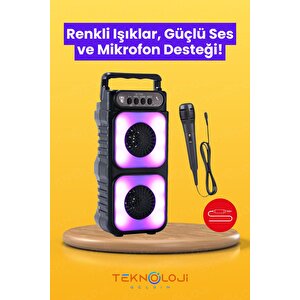Bluetooth Hoparlör Rgb Işıklı Extra Bass Fm/sd/aux/flaş Mikrofonlu Ses Bombası Speaker Müzik Çalar