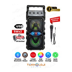 Bluetooth Hoparlör Mikrofonlu Ses Bombası Speaker Müzik Çalar Rgb Işıklı Extra Bass Fm/sd/aux/flaş