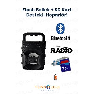 Bluetooth Hoparlör Taşınabilir Ses Bombası Led Işıklı Extra Bass Ses Radyolu Speaker Sd Kart-usb