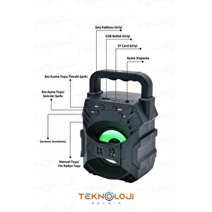 Bluetooth Hoparlör Taşınabilir Ses Bombası Led Işıklı Extra Bass Ses Radyolu Speaker Sd Kart-usb