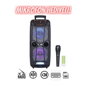 Bluetooth Hoparlör Ultra Büyük 8 Inç*2 Çift Parti Hoparlör Işıklı Mikrofonlu 60cm Speaker Aux/fm/usb