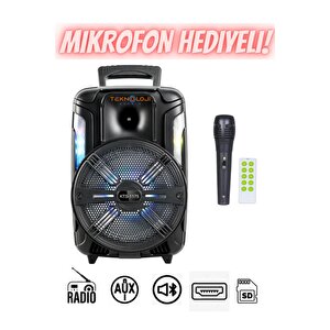 Büyük Speaker Bluetooth Hoparlör Parti Karaoke Mikrofonlu Ses Bombası 26cm Işıklıö8inç Aux/fm/usb/sd