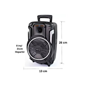 Büyük Speaker Bluetooth Hoparlör Parti Karaoke Mikrofonlu Ses Bombası 26cm Işıklıö8inç Aux/fm/usb/sd