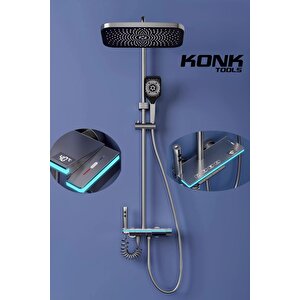 Konktools Dijital Piyano 5 Fonksiyonlu Siyah Banyo Bataryalı Smart  Max Dijital Tepe Duşu Duş Seti