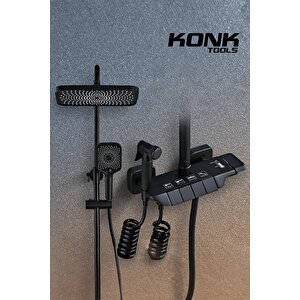 Konktools Piyano 5 Fonksiyonlu 130 cm Siyah Banyo Bataryalı Robot Duş Seti Tepe Duşu Duş Seti