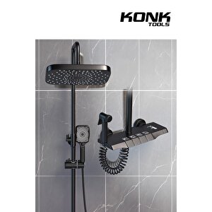 Konktools Piyano 5 Fonksiyonlu Siyah Banyo Bataryalı Robot Duş Seti Tepe Duşu Duş Seti